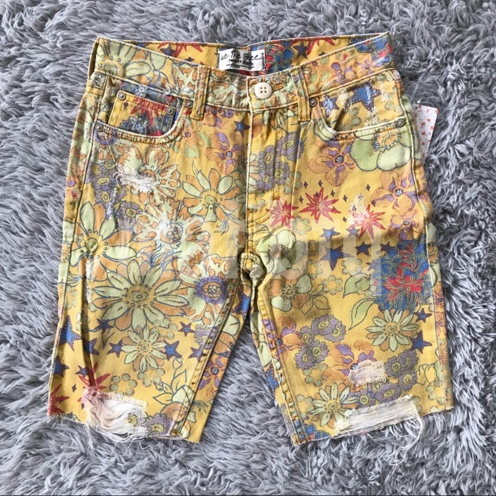 Free People Alani Print Cutoff Shorts Banana